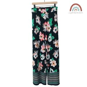 Versona High Waist Straight Wide Leg Tropical Floral Hibiscus Pants